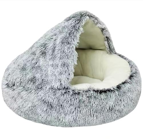 katzenhöhle, katzenbett flauschig, kuschelhöhle Katze, Höhle mit Kapuze, katzenschlafsack für den Winter, warm, Schlafkissen, rutschfest, maschinenwaschbar für Katzen und Welpen (40 cm, Grau) von yoarmyt