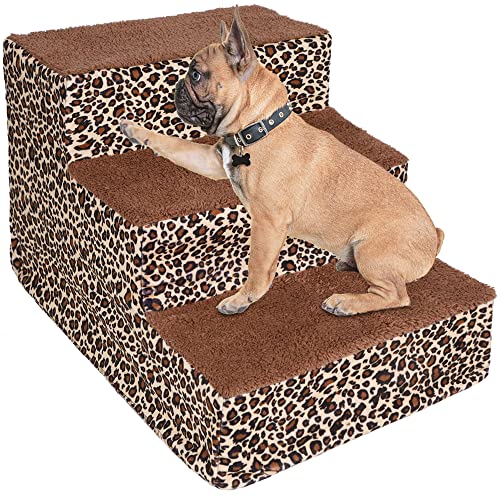 yofit Doggy Steps Haustiertreppe für Katzen und Hunde, rutschfest, 3 Stufen, faltbar, aus Kunststoff mit waschbarem Teppich, hält bis zu 22,7 kg (Leopard) von yofit