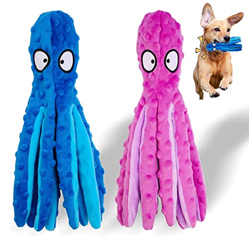 Quietschendes Hundespielzeug, knisterndes Hundespielzeug Oktopus, interaktives Hundespielzeug zum Verstecken und Suchen, kleine und mittelgroße Hunde, 2 Stück (blau + lila) von yongjoy