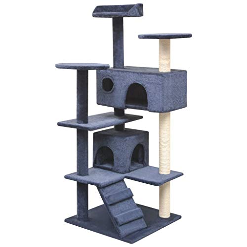 yorten Katzen-Kratzbaum Mehrstöckige Katzen-Spielplatz Sisal Holzrahmen und Weicher Plüsch Dunkelblau 67 x 67 x 125 cm (L x B x H) von yorten