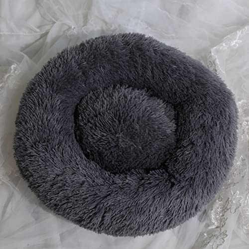 Beruhigendes Hundebett für kleine, mittelgroße und große Hunde – rundes Donut-Hundebett, waschbar, rutschfest, Kunstplüsch, flauschig, Donut, Kuscheltier, Angst, Katzenbett, Durchmesser 61 cm von youyoucool