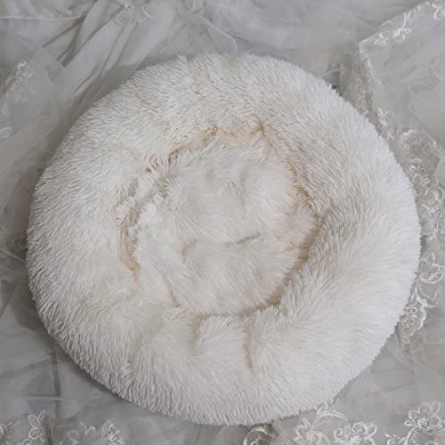 Beruhigendes Hundebett für kleine, mittelgroße und große Hunde – rundes Donut-Hundebett, waschbar, rutschfest, Kunstplüsch, flauschig, Donut, Kuscheltier, Angst, Katzenbett, Durchmesser 61 cm von youyoucool