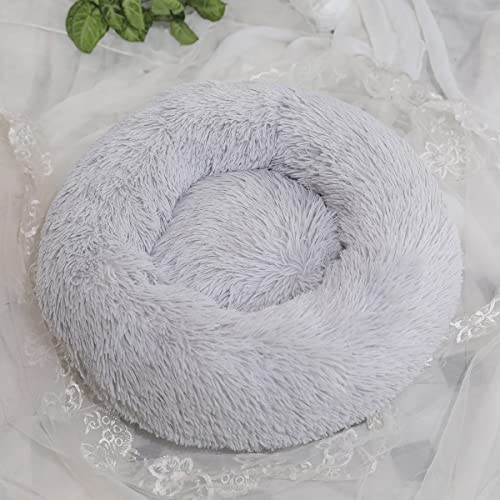 Beruhigendes Hundebett für kleine, mittelgroße und große Hunde – rundes Donut-Hundebett, waschbar, rutschfest, Kunstplüsch, flauschig, Donut, Kuscheltier, Angst, Katzenbett, Durchmesser 61 cm von youyoucool