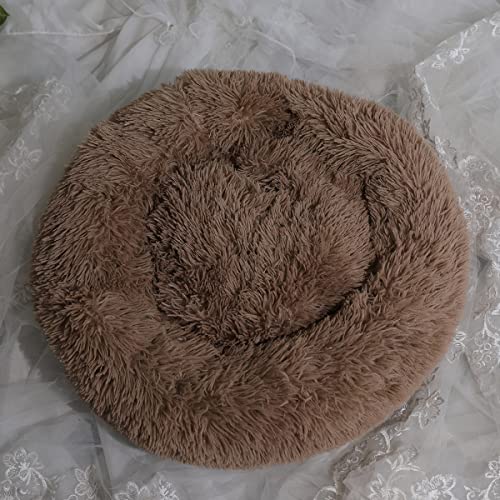 Beruhigendes Hundebett für kleine, mittelgroße und große Hunde – rundes Donut-Hundebett, waschbar, rutschfest, Kunstplüsch, flauschig, Donut, Kuscheltier, Angst, Katzenbett, Durchmesser 61 cm von youyoucool