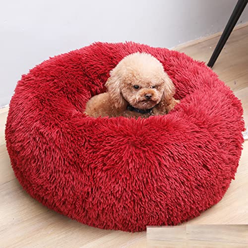 Beruhigendes Hundebett und Katzenbett, Anti-Angst-Donut, wärmend, gemütlich, weich, rund, flauschiges Kunstplüsch-Kissen für Hunde und Katzen, Durchmesser 129 cm von youyoucool