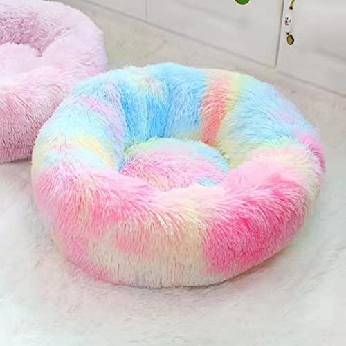 Beruhigendes Hundebett und Katzenbett, Anti-Angst-Donut, wärmend, gemütlich, weich, rund, flauschiges Kunstplüsch-Kissen für Hunde und Katzen, Durchmesser 40,6 cm von youyoucool