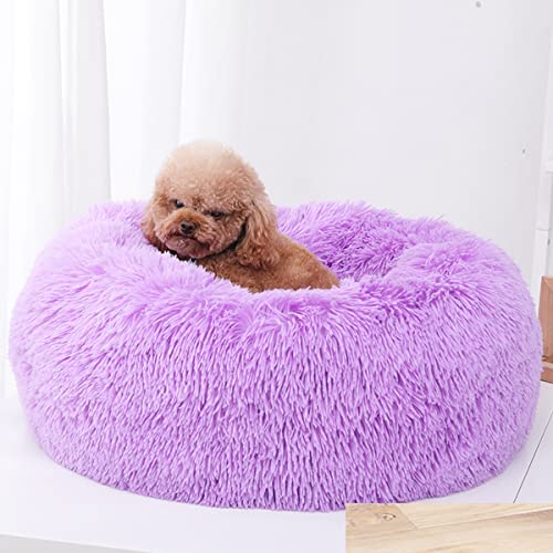 Beruhigendes Hundebett und Katzenbett, wärmend, gemütlich, weich, rundes Hundebett, flauschiges Kunstfell, Plüsch, Hunde- und Katzenbett, Durchmesser: 50 cm von youyoucool