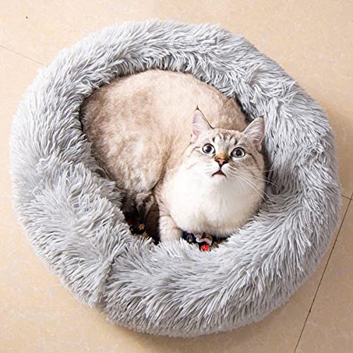 Donut Katzenbett, Kunstplüsch-Hundebetten für mittelgroße und kleine Hunde – selbstwärmendes, rundes Kissen für den Innenbereich, kuscheliges, waschbares Hundebett, Katzenbett, Durchmesser 61 cm von youyoucool