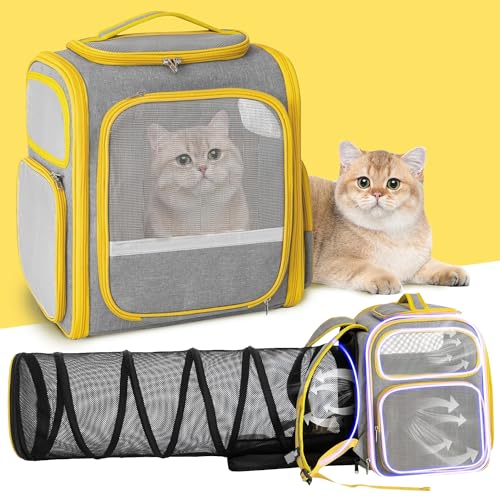 Katzen-Rucksack, erweiterbar, für kleine Hunde, große Tasche mit faltbarem Tunnel, von Fluggesellschaften zugelassen, Kätzchen, Welpen für Outdoor-Reisen, Wandern, bis zu 9 kg von yoyomax