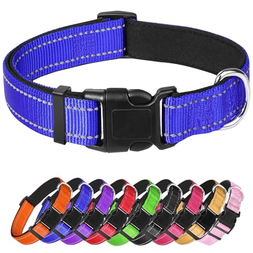 Blaues Hundehalsband, reflektierendes Haustierhalsband mit Schnalle, verstellbare Sicherheits-Nylonhalsbänder für kleine, mittelgroße und große Hunde, Größe L von yqswstl