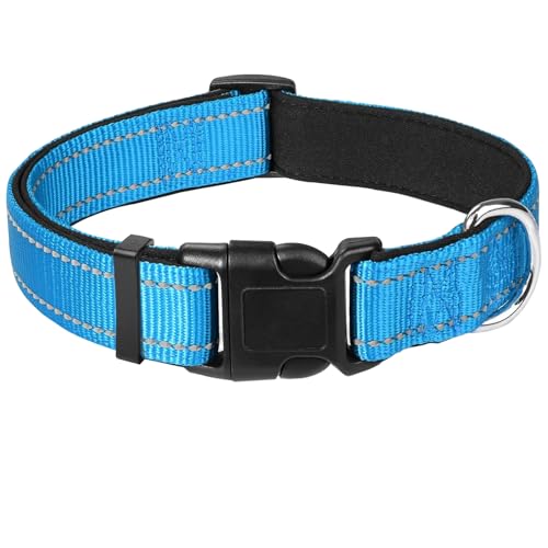 Blaues Hundehalsband, reflektierendes Haustierhalsband mit Schnalle, verstellbare Sicherheits-Nylonhalsbänder für kleine, mittelgroße und große Hunde, Größe L von yqswstl