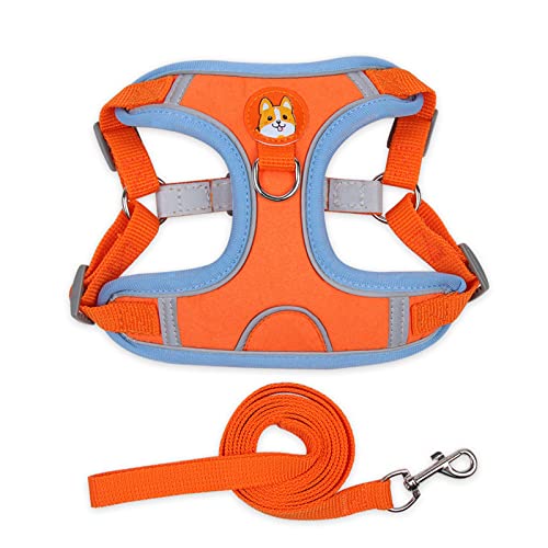 yuxiaoshi Hundegeschirr für kleine Hunde, Welpen, verstellbar, kein Ziehen, Katzengeschirr und Leine, Set reflektierend, Orange - XL von yuxiaoshi