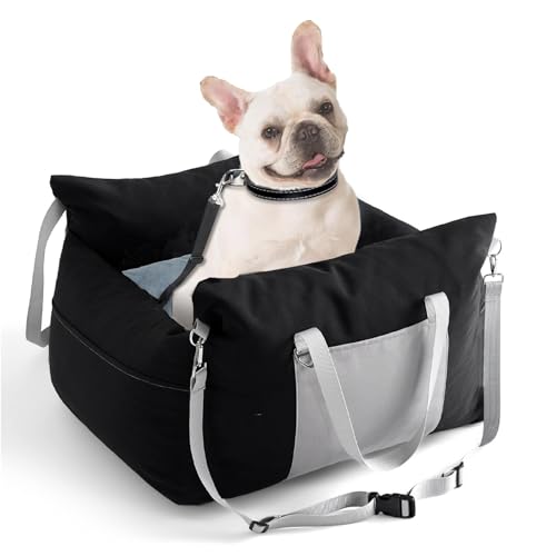 yuyuepetzone Autositz Hunde, Hundesitz Auto Rücksitz Rückbank Beifahrersitz Hundetransportbox Auto mit Ansteckbarer Sicherheitsgurt Memory Schaum für Kleine Mittlere Hunde bis 12 kg 50x60x30cm von yuyuepetzone