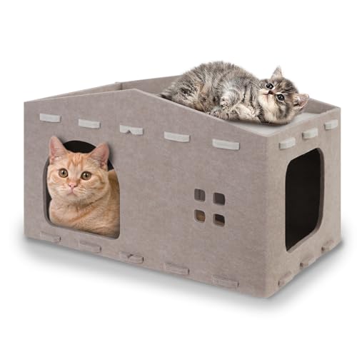 yuyuepetzone Katzenhöhle Katzenhaus Indoor, 2 Schicht Faltbares Filz Tragbare Katzentonne Würfel Großer Raum Kratzbrett Höhle Schlafplatz Katzenbett für Kleine Katzen Kitten bis 5 kg 52 x 32 x 29cm von yuyuepetzone