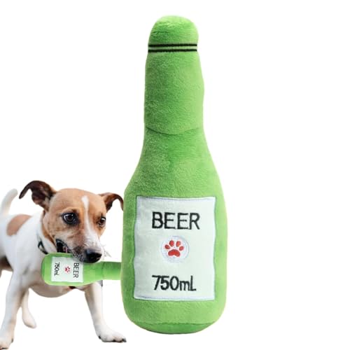 yybng Bier Plüsch Hundespielzeug, Quietschendes Hundespielzeug, Weiches Bierflaschen Plüsch Hundespielzeug, Interaktives Quietschspielzeug Kauspielzeug, Sound Quietsch-Plüsch-Hundespielzeug von yybng