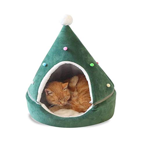 zaizai Cat Tent Cute Pet Nest Christmas Tree Shape House Cave Warm Cat Kennel Soft House Pet Bed Pet Supplies von zaizai