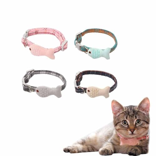 Halsband für Katzen, Fisch- und Katzenhalsbänder, verstellbar, niedliches Katzenhalsband, für kleine, mittelgroße Katzen, Hunde, 4 Stück von zaoalife