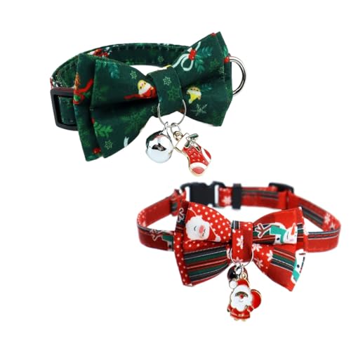 zaoalife Katzenhalsband, Weihnachts-Katzenhalsband, Breakaway-Kätzchen-Halsband mit Glocke und Katzenfliege, Urlaubsfeier, Katzenhalsband, Größe verstellbar von 17,8 cm - 27,9 cm, 2 Stück von zaoalife