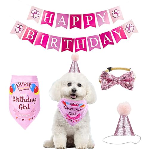 Hund Geburtstag Bandana Schal und Hund Mädchen Junge Geburtstag Party Hut, 4-teiliges Set Hund Geburtstag Party Supplies, Hund Happy Birthday Banner von zhbotaolang