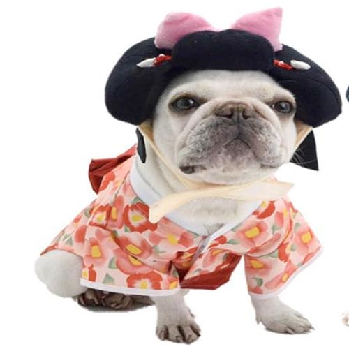 zhendehenziyou Hunde- und Katzen-Cosplay-Kapuzen-Kostüme, japanischer Samurai-Welpe, Herbst-Winterkleidung für Halloween, Urlaub, Größe L, A-Pink) von zhendehenziyou