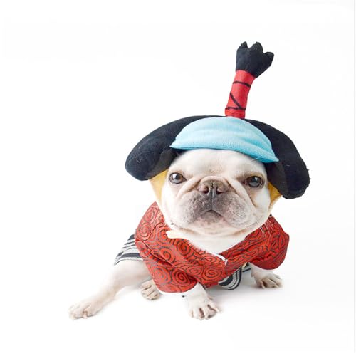 zhendehenziyou Cosplay-Hoodies für Hunde, Katzen, japanische Samurai, Welpen, Herbst-Winterkleidung für kleine französische Bulldogge, Corgi, Mops, Pitbull, Teddy, Katze, Schnauzer (groß, B-rot) von zhendehenziyou