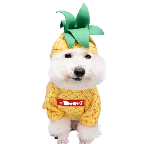 zhendehenziyou Hunde- und Katzen-Haustier-Kapuzenpullover für Welpen, Cosplay, Winterkleidung, Apfel-Ananas-Kostüme für den täglichen Gebrauch im Urlaub (Größe L, Ananas) von zhendehenziyou