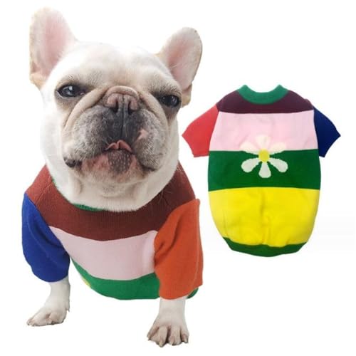 zhendehenziyou Klassischer Haustier-Pullover für Hunde und Katzen, weich, verdickend, warm, für kalte Winterwelpen, bunte Blumen, Regenbogen-Pullover für Teddy-Katzen, Mops, Größe L von zhendehenziyou