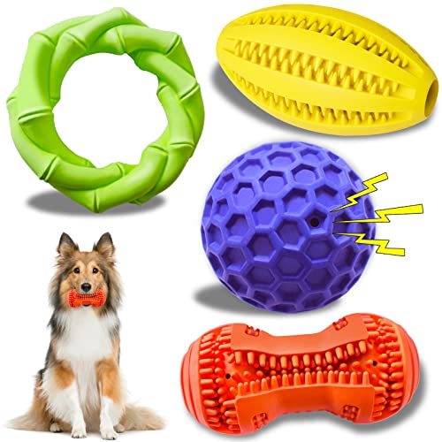 Kauspielzeug für aggressive Kauer, 4 Packungen für den Außenbereich, Hundespielzeug für aggressive Kauer, interaktives Gummi-Hundespielzeug für kleine, mittelgroße und große Rassen von zheyistep