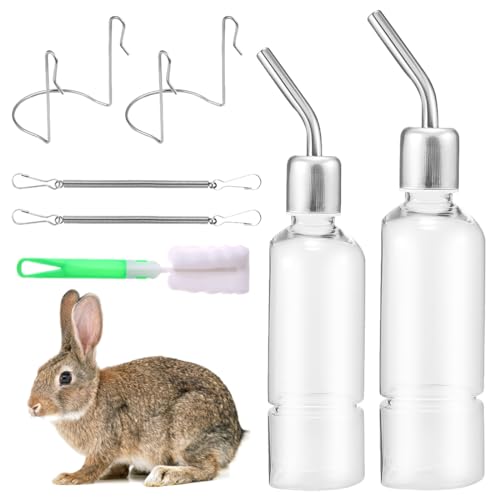 zhwohyu Trinkflasche Kaninchen mit Halterung, Hasen Trinkflasche Winterfest,Pet Hängenden Wasser, Stück Kaninchen, Mit Flaschenbürste, für Nagetiere Kaninchen Meerschweinchen, 180ml+350ml von zhwohyu