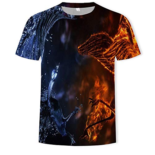 Unisex 3D T-Shirt Loose Casual Kurzarm Trainingsanzug Rundhals Tops Herren T-Shirt Paar Outfit,Zwei kleine Vögel,S von zijianZZJ