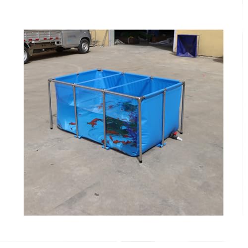 Stahlrahmenbecken, Transparent Aquarium Fischbecken Schwimmbad for Kinder Wasserteich Edelstahl Halterung, Abfluss (Farbe : Blue+Clear, Größe : 100x60x51cm) von zklaseot