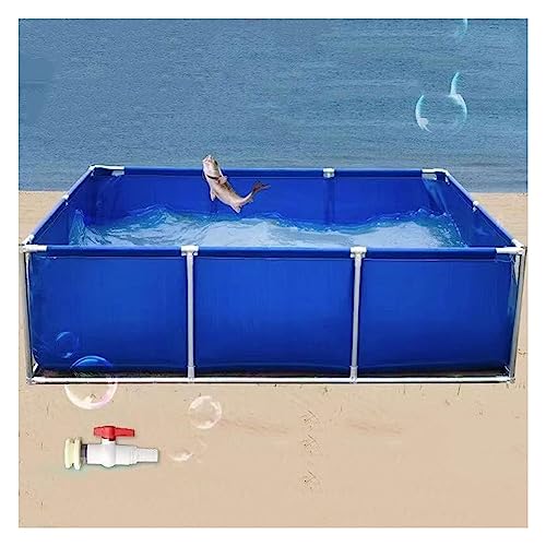 Rechteck Pool Über Dem Boden, Wiederverwendbarer Alter Wasserträger Aquarium Wassertank Im Freien PVC Leinwand Mit Stahlrahmen für Teiche Fish Tank Koi Goldfish (Farbe : Blau, Größe : 1X1X0.4m) von zktoermn