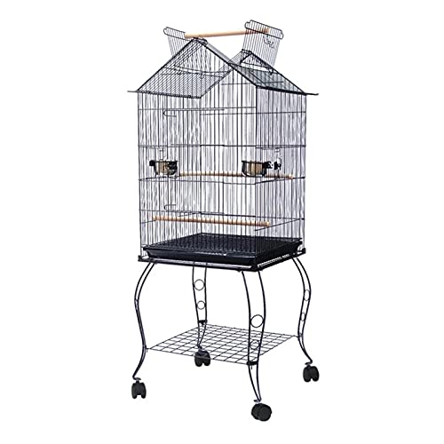 zlw-shop Vogelkäfig Neu Vogelkäfig Eisen Vogel Papageienkäfig + Edelstahlschale & Feststellbare Räder Vogelhaus Flugkäfig von zlw-shop