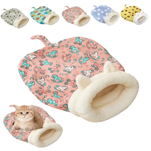 Cat Sleeping Bag, Cat Sleeping Bag for Indoor Cats, Cozy Pet Nest, Cozy Pet Nest for Cats, Soft Comfort Plush Cat Sack Winter (Pink Trojan Horse) von zoocco