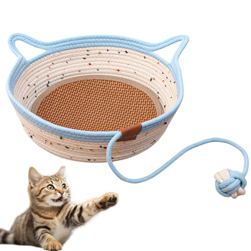 Virelapets Woven Rope Cat Basket, Virelapets Cat Basket for Toys, 13” /16” /18” with Built-In Cool Mat (Blue,L) von zoocco