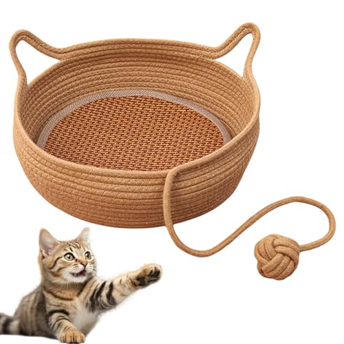 Virelapets Woven Rope Cat Basket, Virelapets Cat Basket for Toys, 13” /16” /18” with Built-In Cool Mat (Caramel,L) von zoocco