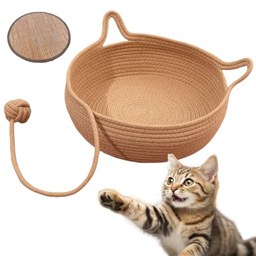 Virelapets Woven Rope Cat Basket, Virelapets Cat Basket for Toys, 13” /16” /18” with Built-In Cool Mat (Caramel,M) von zoocco