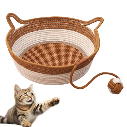 Virelapets Woven Rope Cat Basket, Virelapets Cat Basket for Toys, 13” /16” /18” with Built-In Cool Mat (Khaki,L) von zoocco