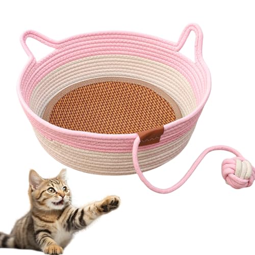 Virelapets Woven Rope Cat Basket, Virelapets Cat Basket for Toys, 13” /16” /18” with Built-In Cool Mat (Pink,L) von zoocco