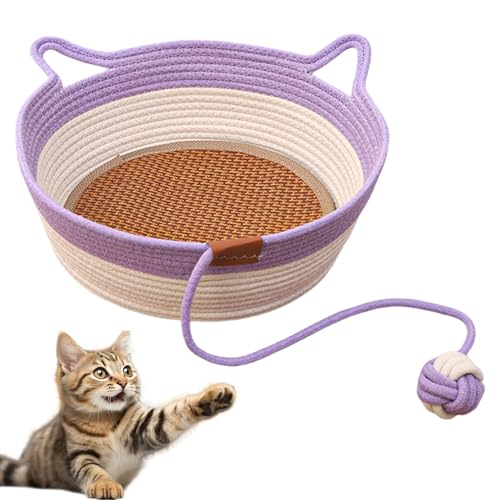 Virelapets Woven Rope Cat Basket, Virelapets Cat Basket for Toys, 13” /16” /18” with Built-In Cool Mat (Purple,L) von zoocco