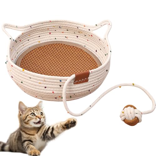 Virelapets Woven Rope Cat Basket, Virelapets Cat Basket for Toys, 13” /16” /18” with Built-In Cool Mat (White,L) von zoocco