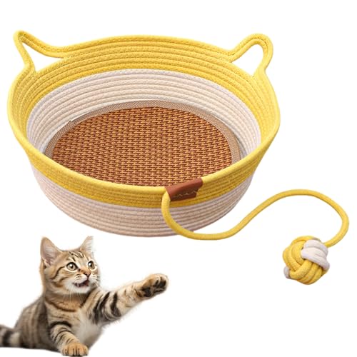 Virelapets Woven Rope Cat Basket, Virelapets Cat Basket for Toys, 13” /16” /18” with Built-In Cool Mat (Yellow,L) von zoocco