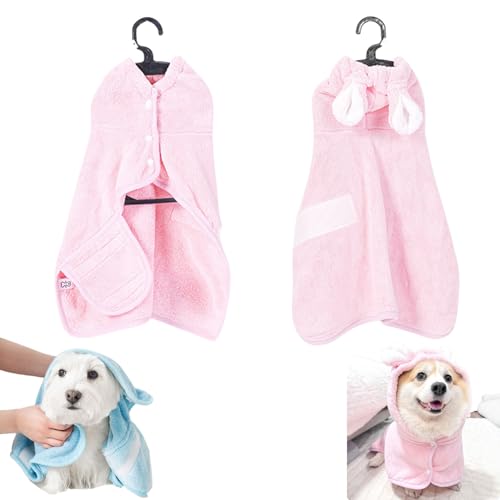 Zallopaws Dog Drying Towel, Zallopaws Dog Bath Towel, Bunny Ear Microfiber Absorbent Skin-Friendly Velcro Dog & Cat Hoodie Bathrobe, Towel for Dogs, Fast Drying Dog Towel Robe (Pink,L) von zoocco