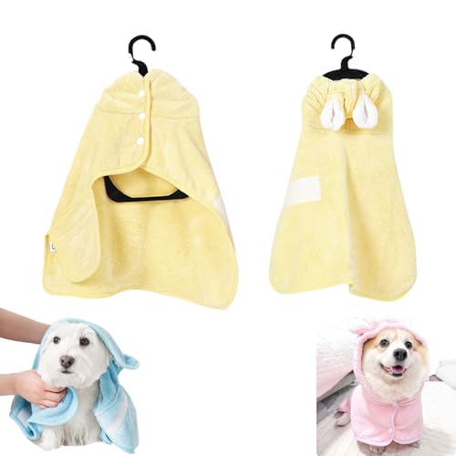 Zallopaws Dog Drying Towel, Zallopaws Dog Bath Towel, Bunny Ear Microfiber Absorbent Skin-Friendly Velcro Dog & Cat Hoodie Bathrobe, Towel for Dogs, Fast Drying Dog Towel Robe (Yellow,L) von zoocco