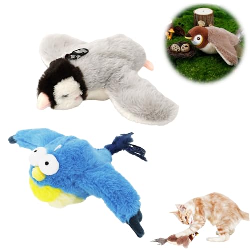 zoocco Flapping Bird Cat Toy, Bird Cat Toy, Flappy Bird Cat Toy, Cat Bird Toy Flapping Interactive Toy Touch Activated (Blue Bird+Penguin) von zoocco