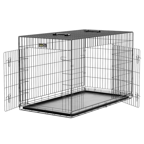 zoomundo XXL Hundekäfig Transportkäfig L 121 x B 74 x H 81 cm Transportbox Tierkäfig Drahtkäfig Faltbarer Käfig aus Metall mit herausnehmbarer Kunststoffwanne - Black Edition von zoomundo