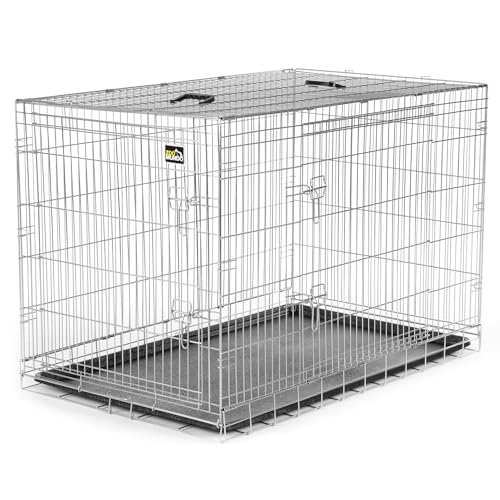 zoomundo XXL Hundekäfig Transportkäfig L 121 x B 74 x H 81 cm Transportbox Tierkäfig Drahtkäfig Faltbarer Käfig aus Metall mit herausnehmbarer Kunststoffwanne von zoomundo