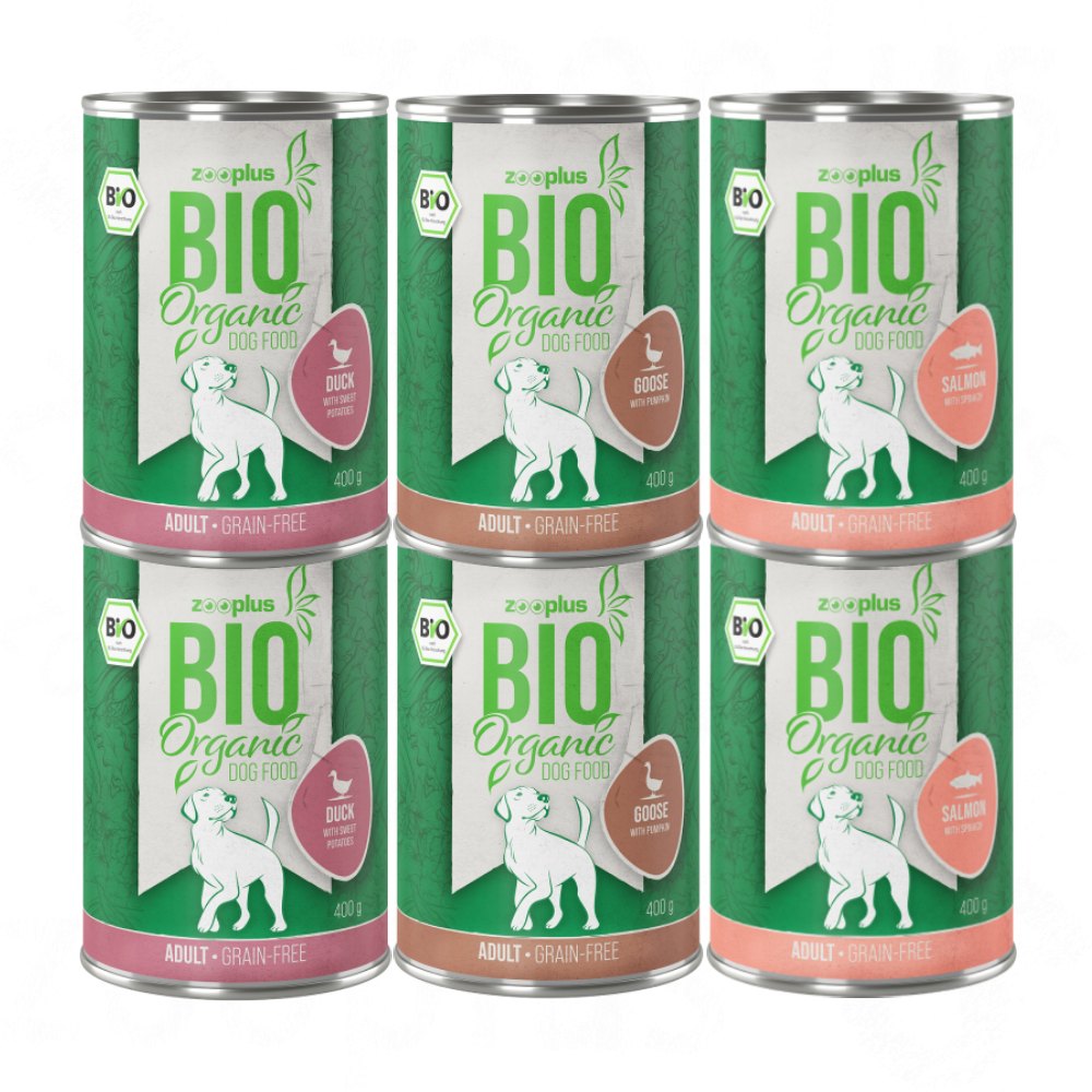 18 + 6 gratis! Zooplus Bio für Hunde 24 x 400 g / 24 x 800 g  - Bio Mixpaket getreidefrei 400 g von zooplus Bio