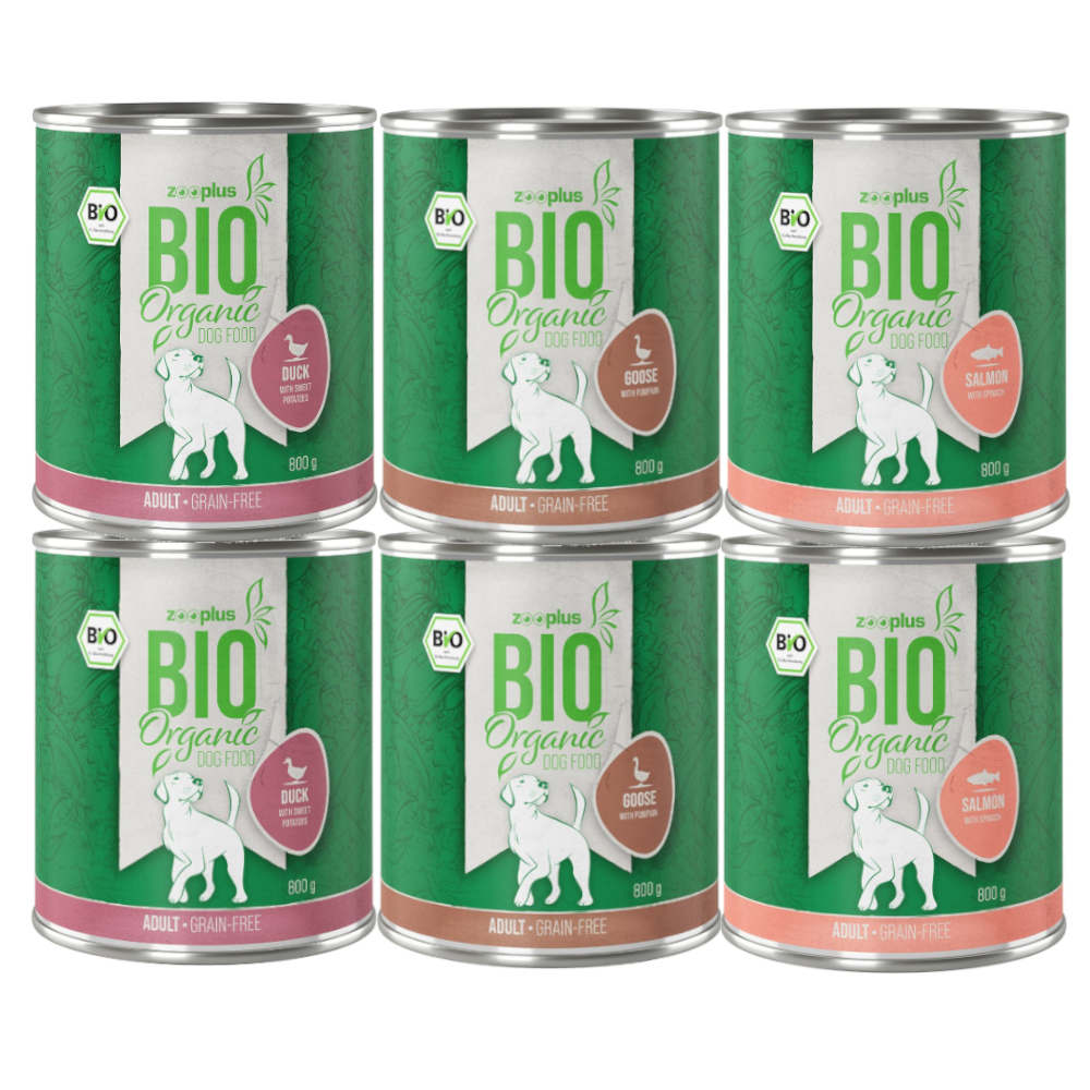 zooplus Bio Getreidefrei Mixpaket  - 6 x 800 g: Ente/Süßkartoffel, Lachs/Spinat, Gans/Kürbis von zooplus Bio