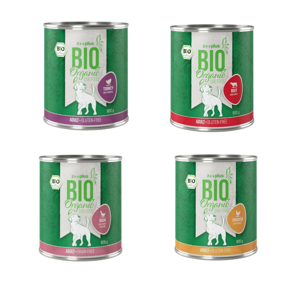 zooplus Bio Glutenfrei Mixpaket  - 6 x 800g: Huhn/Reis/Karotte, Ente/Süßkartoffel, Rind/Apfel, Pute/Kürbis von zooplus Bio